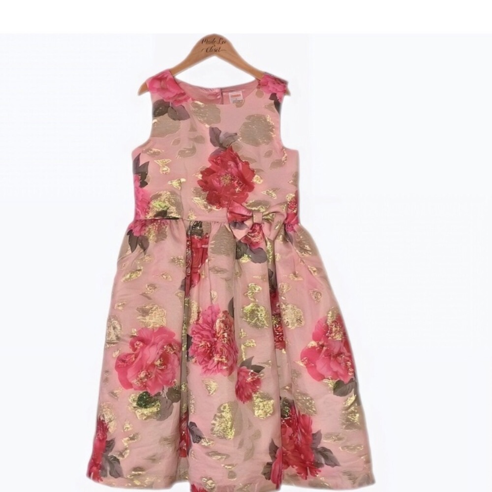 Pink and Gold Floral Fit and Flare Gymboree Dress size 8